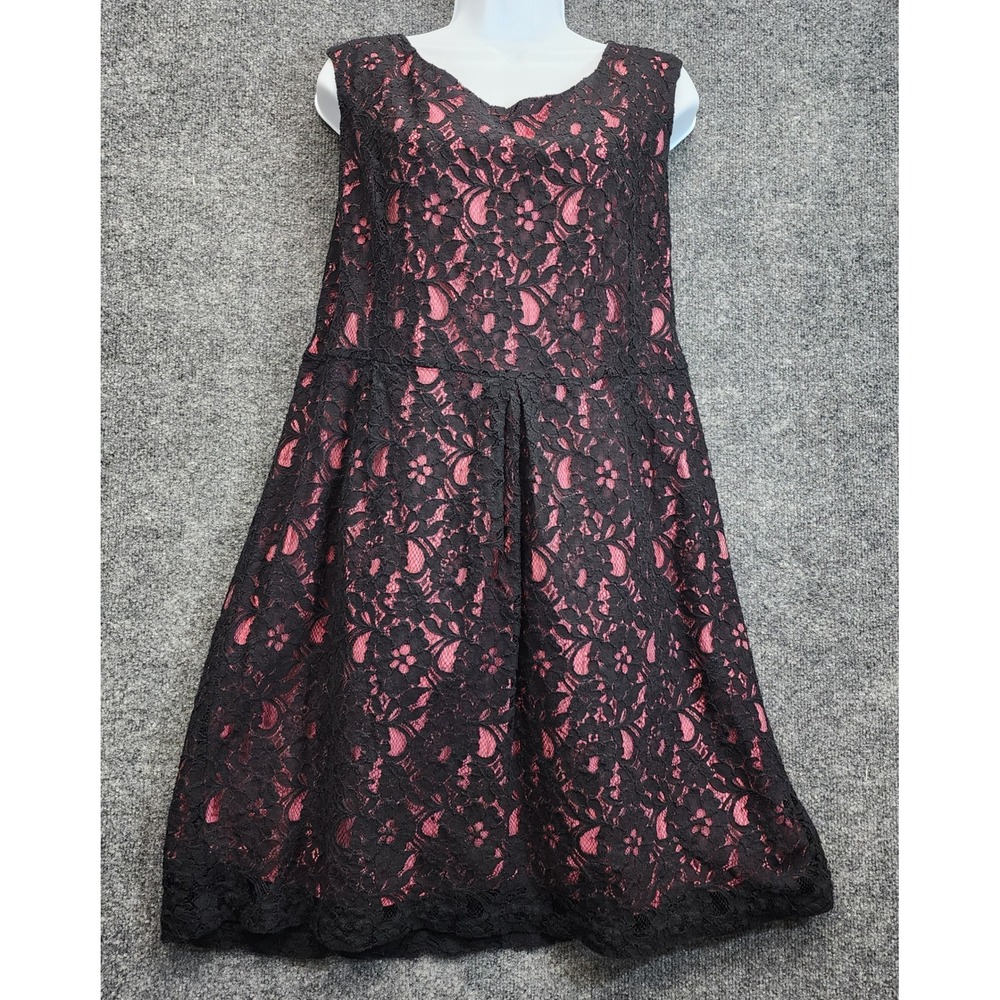 Torrid Women's Black Floral Lace Pink Lined Fit & Flare Dress Gothic Romantic 18